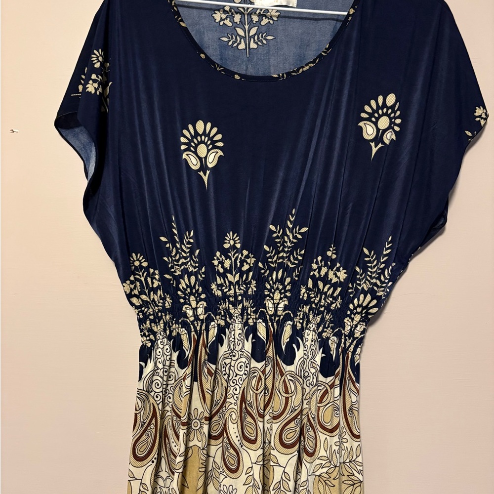 Chic Floral Print Women's Blouse in Navy